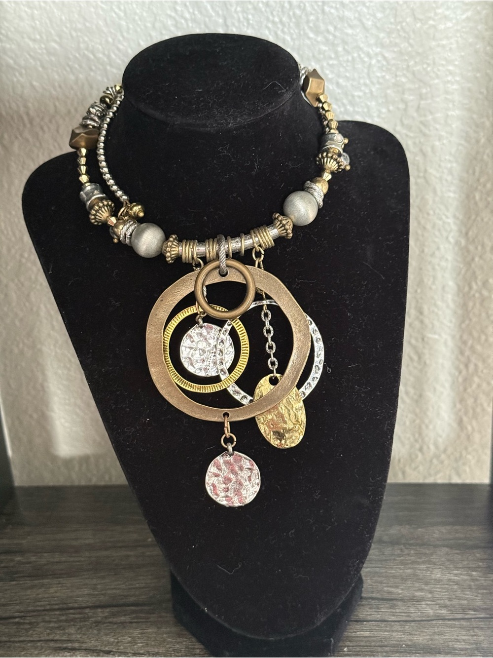 Mixed Metal Statement Pendant Necklace - Gold & Silver